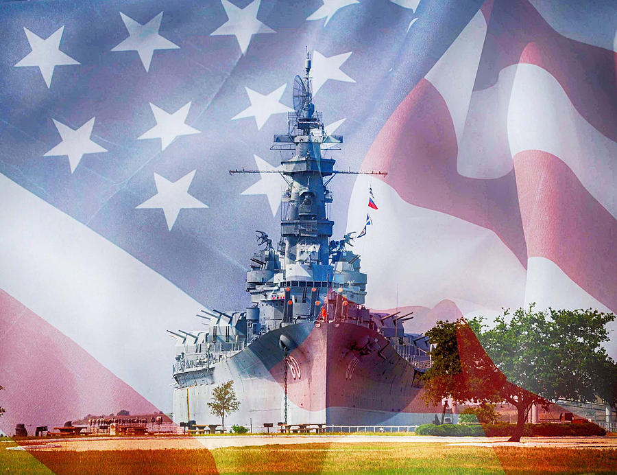 Battleship Alabama and Flag Digital Art by Michael Thomas