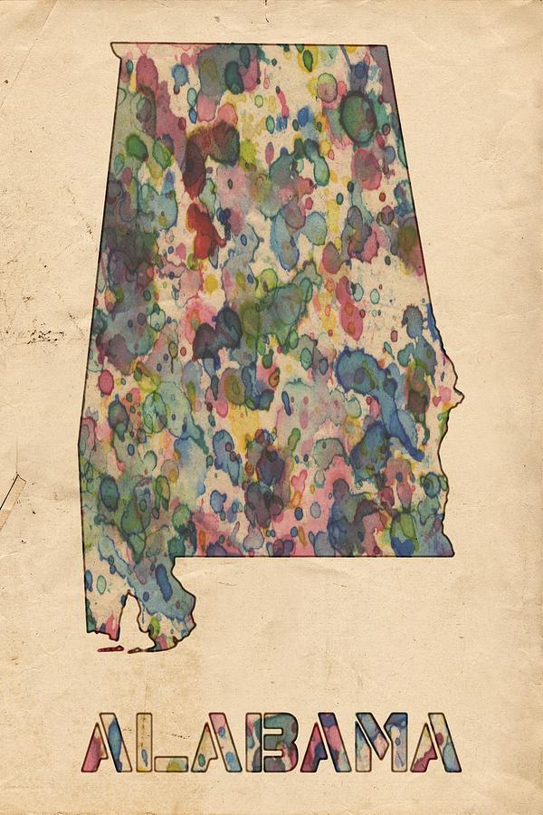 Alabama Map Vintage Watercolor by Florian Rodarte Alabama Map Vintage Watercolor by Florian Rodarte
