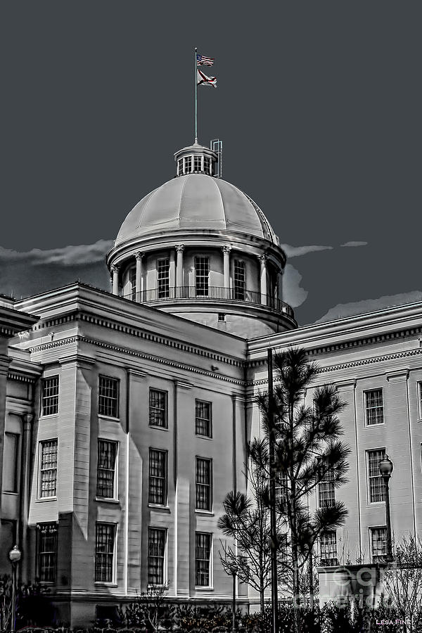 Capitol Building Photograph - Alabama State Capital Building HDR Art BW by Lesa Fine