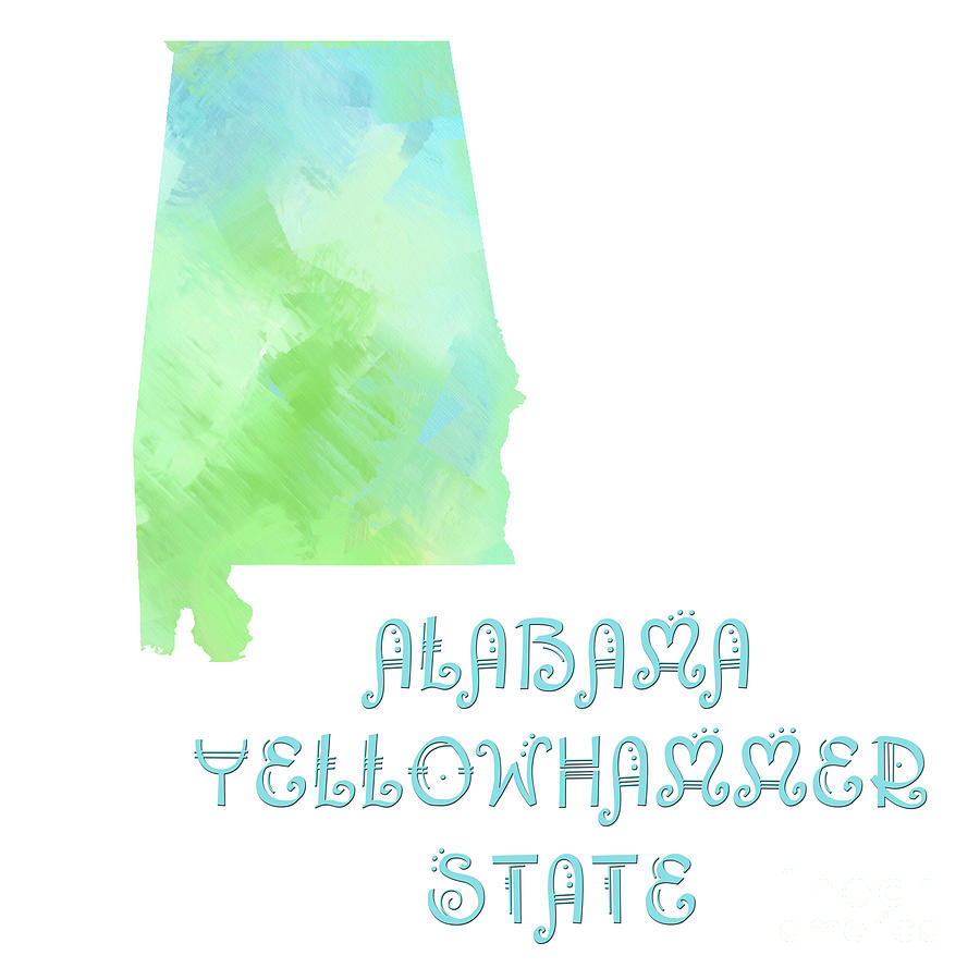 Alabama - Yellowhammer State - Map - State Phrase - Geology Digital Art by Andee Design
