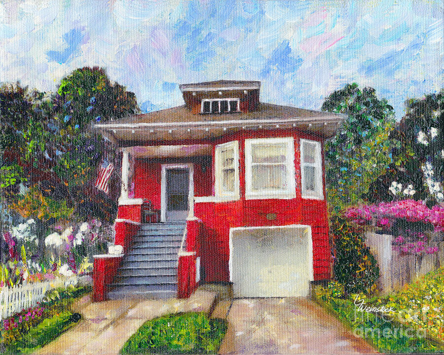 Alameda Colonial Revival Cottage 1907  Painting by Linda Weinstock
