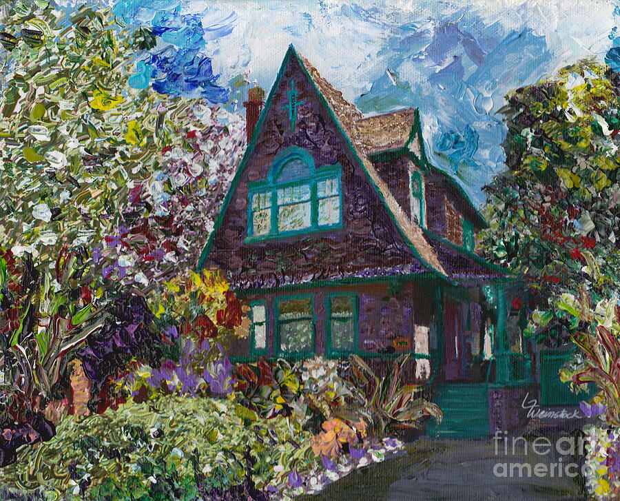 Alameda 1907 Traditional Pitched Gable - Colonial Revival Painting by Linda Weinstock