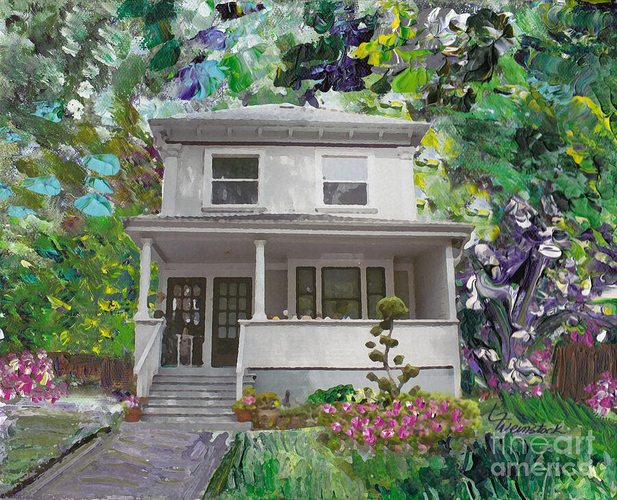 Alameda 1933 American Foursquare  Painting by Linda Weinstock