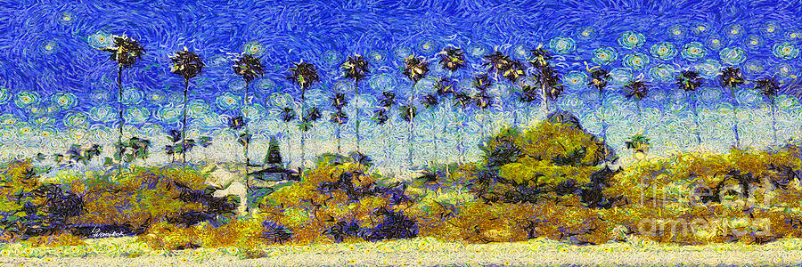 Landscape Painting - Alameda Famous Burbank Palms  by Linda Weinstock