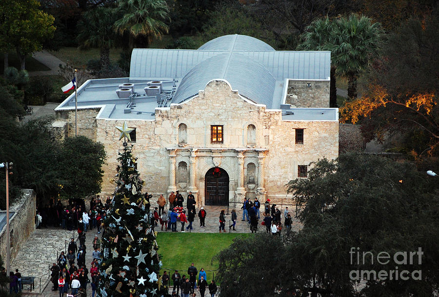 Alamo Entrance High Angle View at Christmas in San Antonio Texas Photograph by Shawn OBrien