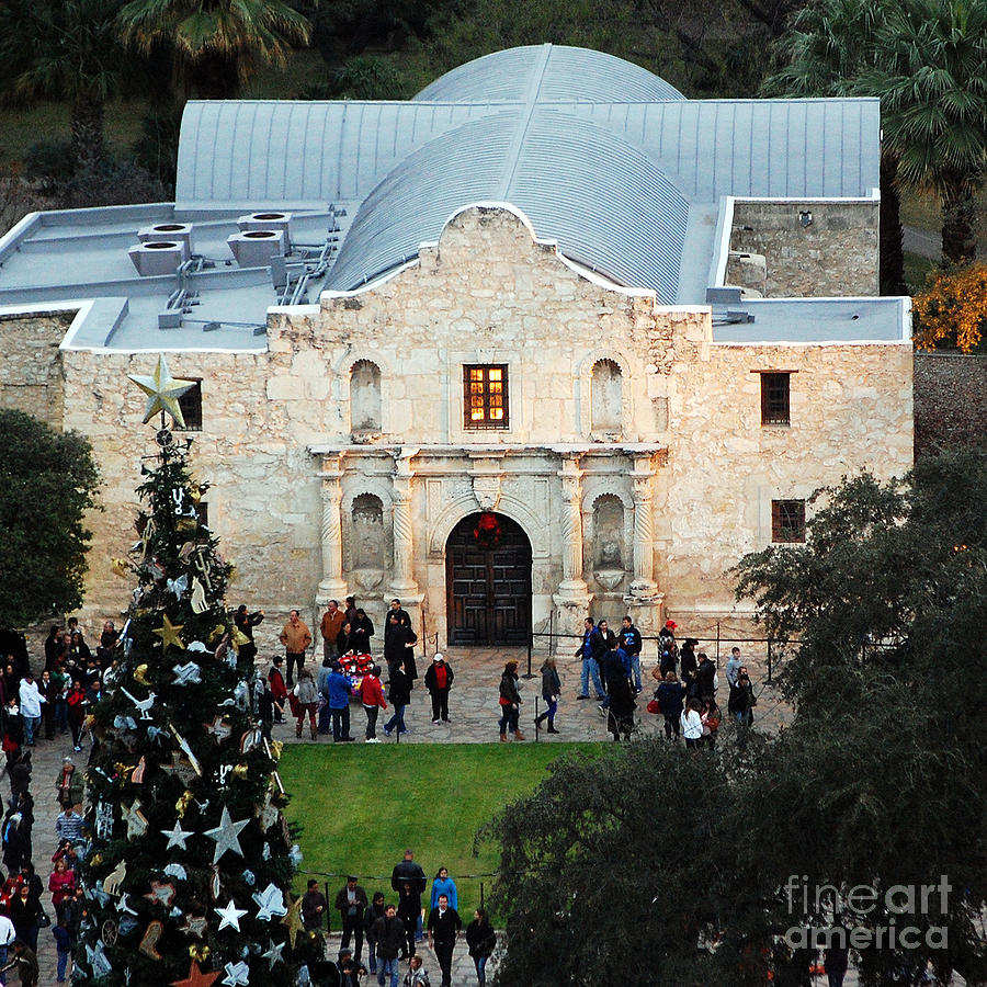 Alamo Entrance High Angle View at Christmas in San Antonio Texas Square Format Photograph by Shawn OBrien