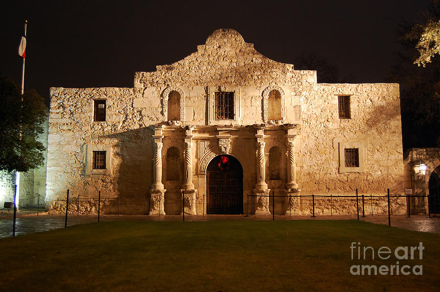 Alamo Mission Entrance Front Profile at Night in San Antonio Texas Photograph by Shawn OBrien