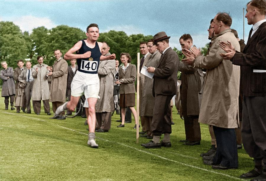 Alan Turing Finishing A Race Photograph by National Physical Laboratory Crown Copyright/science Photo Library. Coloured By Science Photo Library