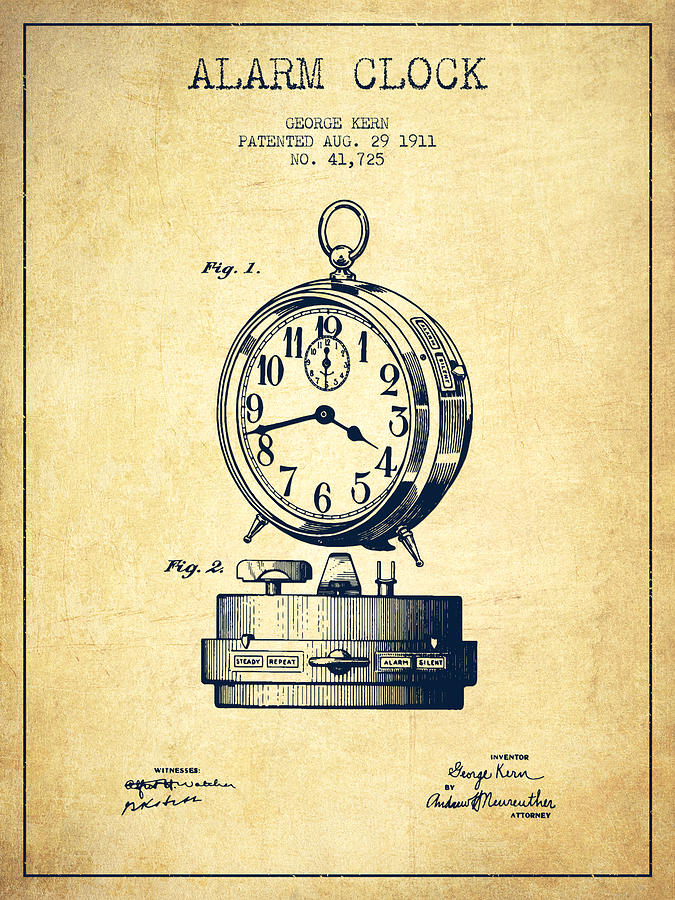 Alarm Clock Patent from 1911 - Vintage Digital Art by Aged Pixel