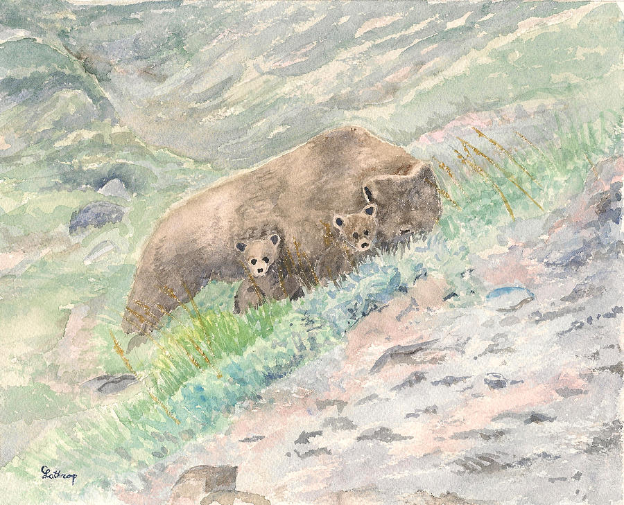 Alaska - Grizzly and Cubs Painting by Christine Lathrop