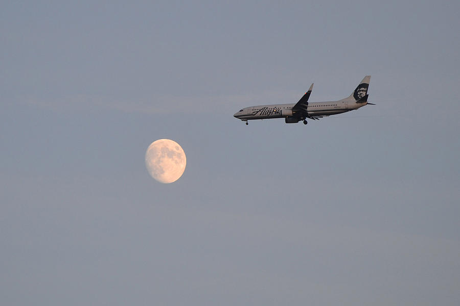 Seattle Photograph - Alaska Airplane Meets the Moon by Kelly Reber