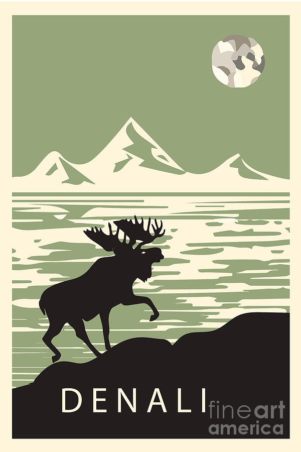 Moose Digital Art - Alaska Denali National Park Poster by Celestial Images