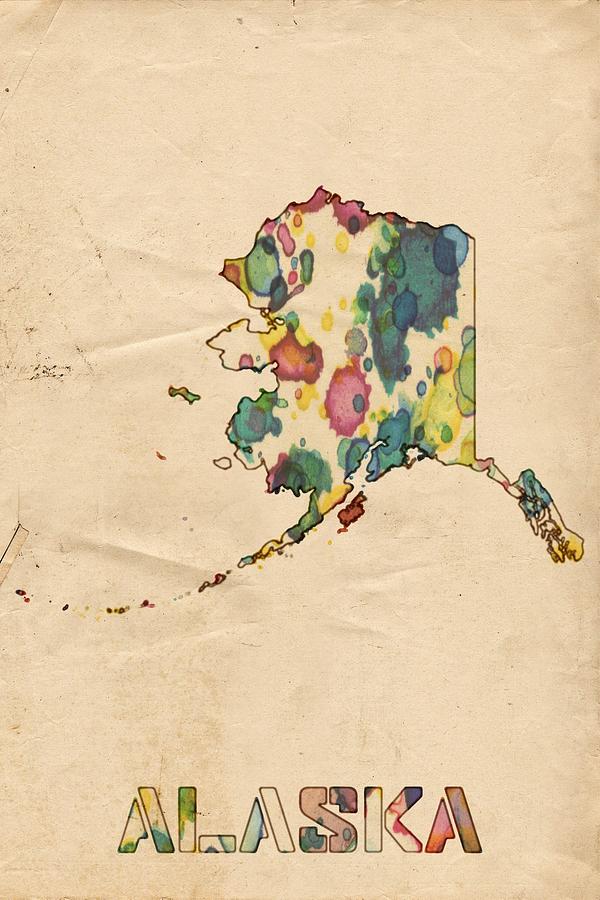 Map Painting - Alaska Map Vintage Watercolor by Florian Rodarte