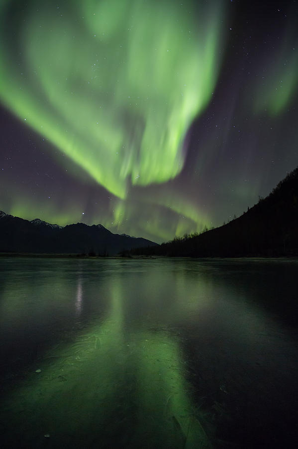 Alaska Northern Lights Reflecting Off Ice Photograph by Sam Amato