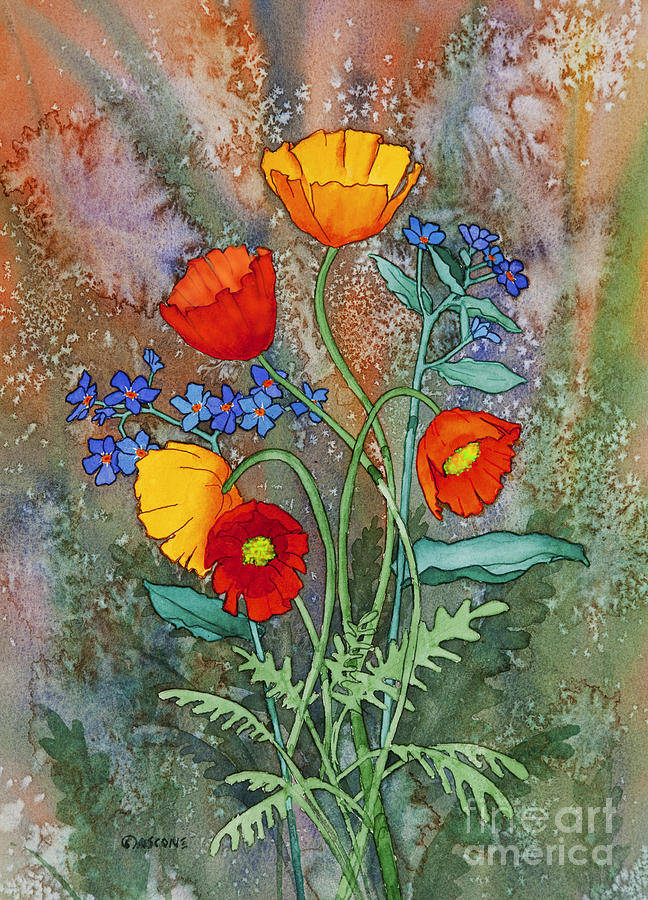Alaska Poppies and Forgetmenots Painting by Teresa Ascone