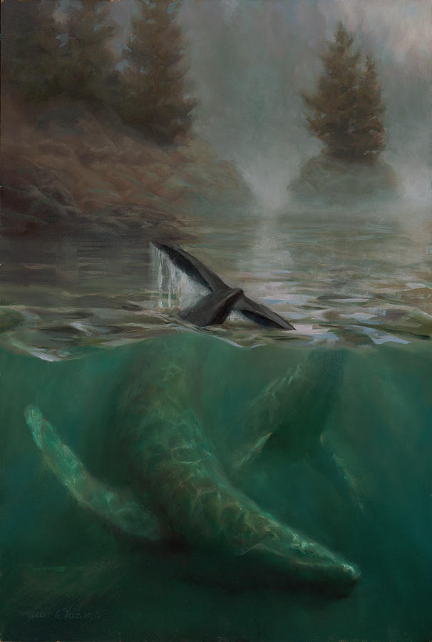 Humpback Whales - Underwater Marine - Coastal Alaska Scenery Painting by K Whitworth