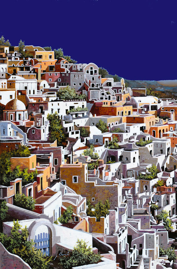 Santorini Painting - allalba a Santorini by Guido Borelli