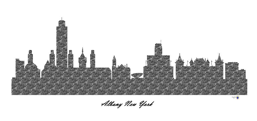 Albany New York 3D BW Stone Wall Skyline Digital Art by Gregory Murray