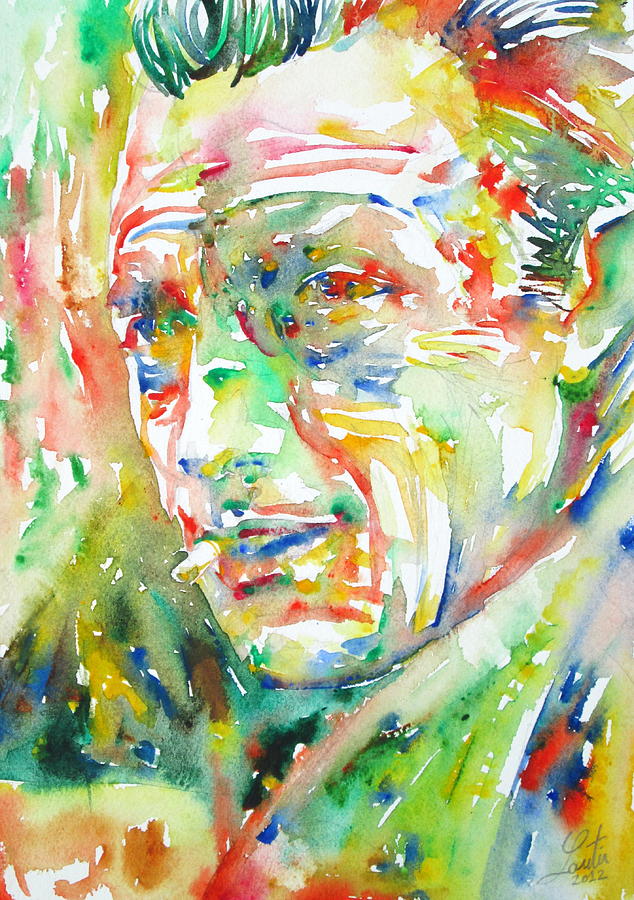 Albert Camus Watercolor Portrait Painting by Fabrizio Cassetta