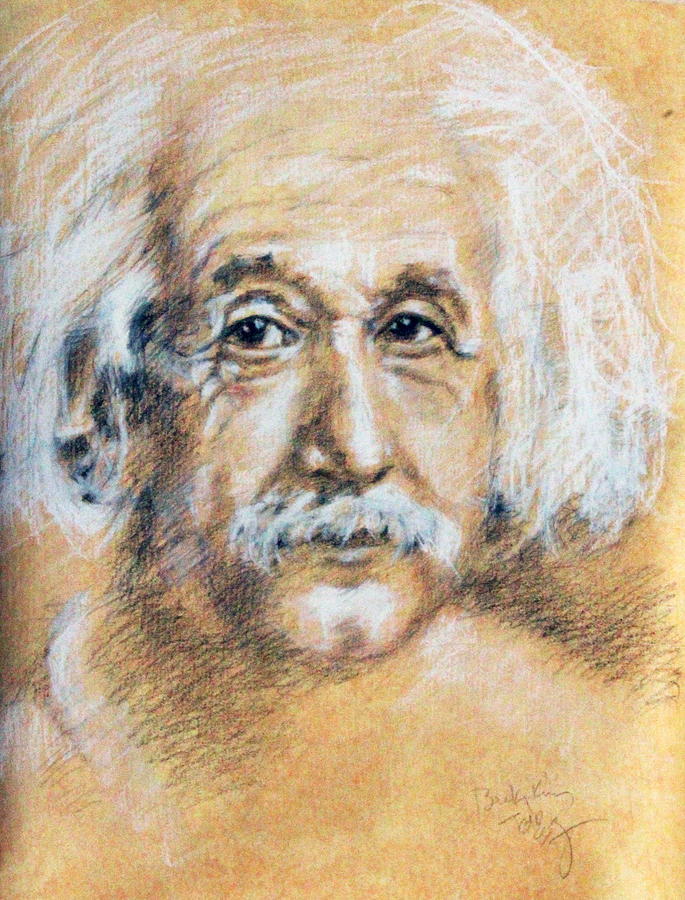 Albert Einstein Face Drawing by Becky Kim