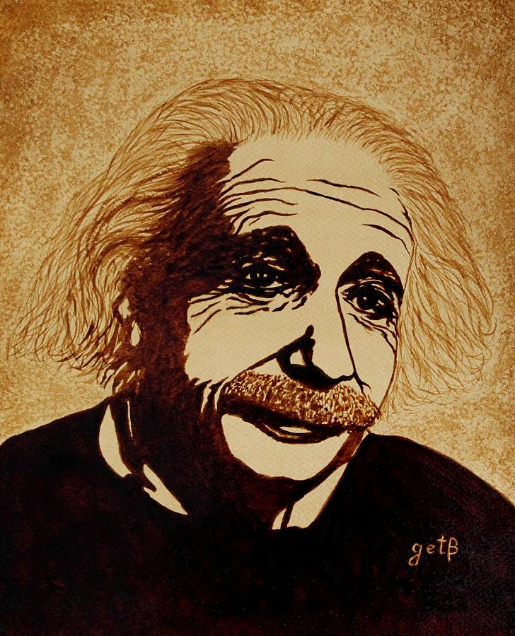 Albert Einstein Original Coffee Painting Painting by Georgeta  Blanaru