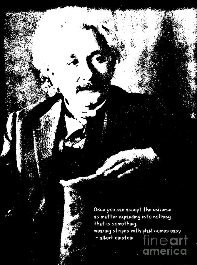 Albert Einstein Quote - Stripes with Plaid - 1931 Litho Photograph by Padre Art
