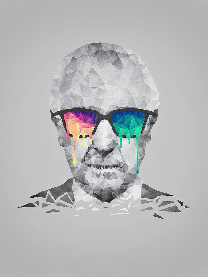 Abstract Painting - Albert Hofmann - Psychedelic Polygon Crystalised Portrait by Philipp Rietz