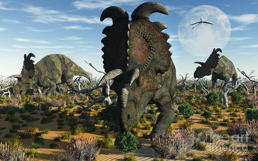 Albertaceratops Dinosaurs Grazing Digital Art