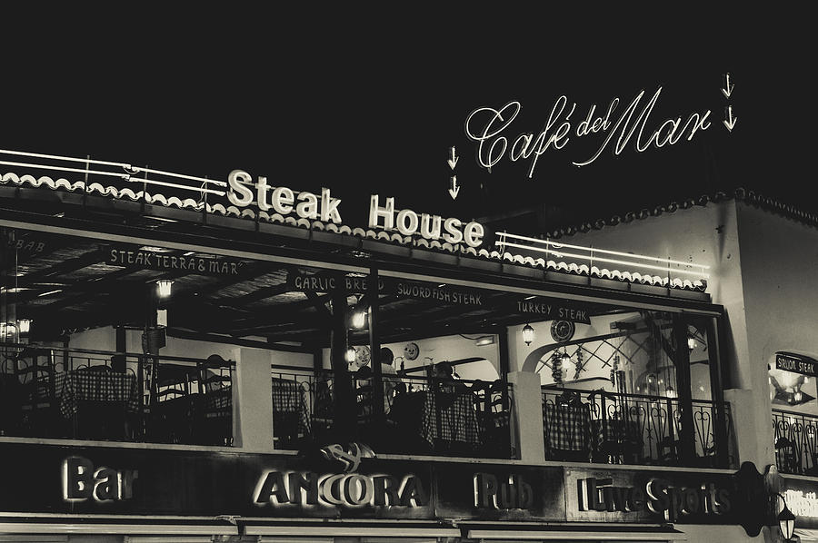 Vintage Photograph - Albufeira Street Series - Steak House by Marco Oliveira