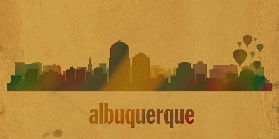 Albuquerque Mixed Media - Albuquerque New Mexico City Skyline Watercolor On Parchment by Design Turnpike
