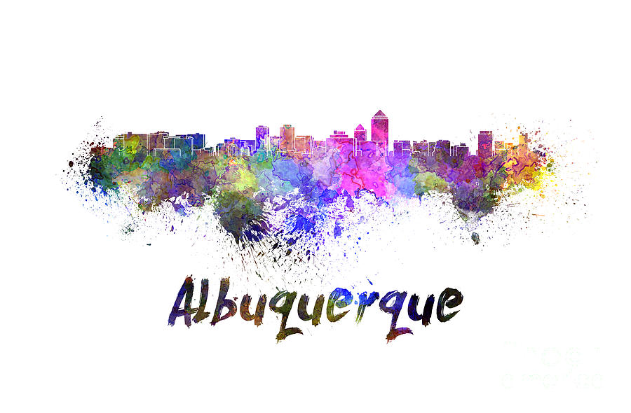 Albuquerque Painting - Albuquerque skyline in watercolor by Pablo Romero