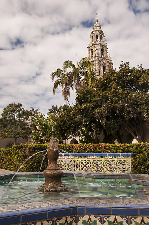 Alcazar Garden Fountain and California Tower Photograph by Lee Kirchhevel