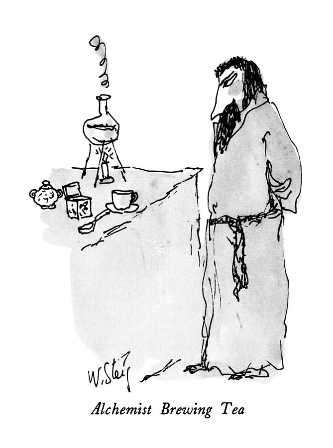 Alchemist Brewing Tea Drawing by William Steig