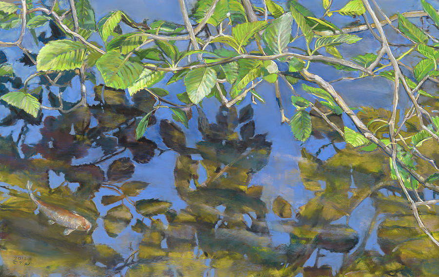 Alder Leaves and Koi Painting by Nick Payne