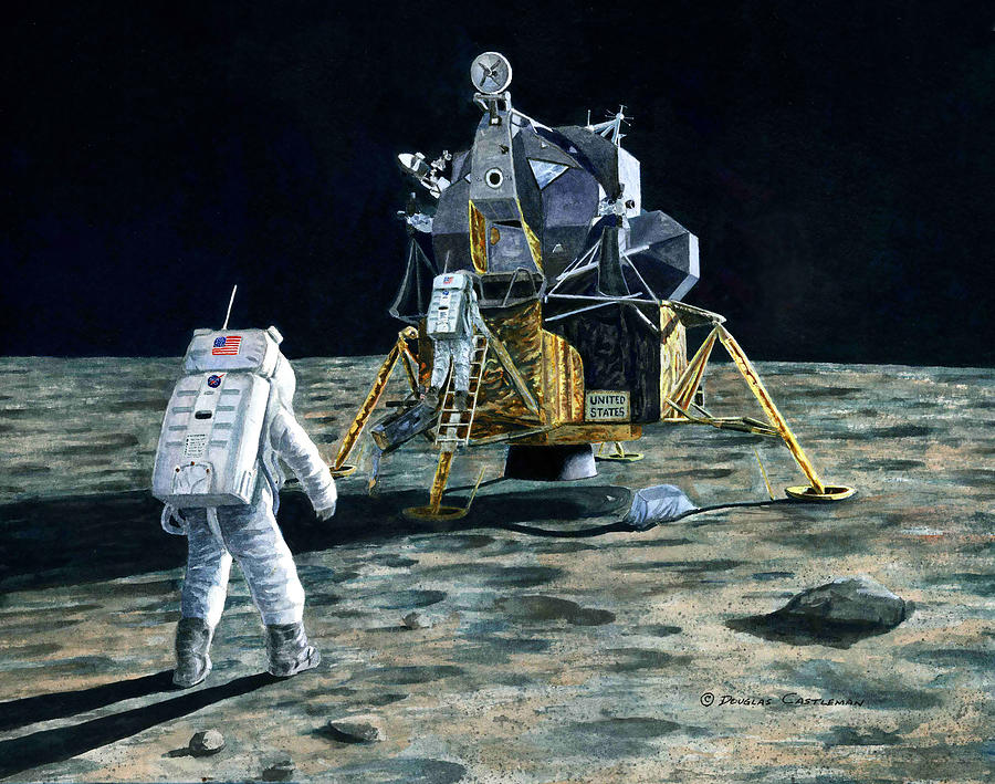 Aldrin Joins Armstrong Painting by Douglas Castleman