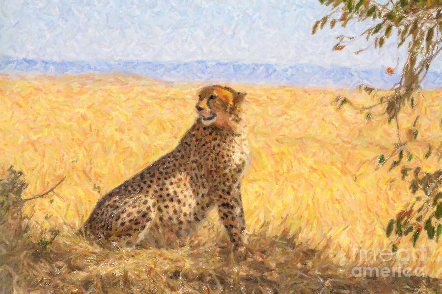 Alert Cheetah Acinonyx jubatus Digital Art by Liz Leyden