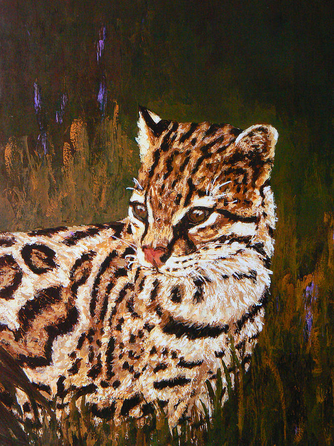 Cat Painting - Alert Ocelot by Margaret Saheed