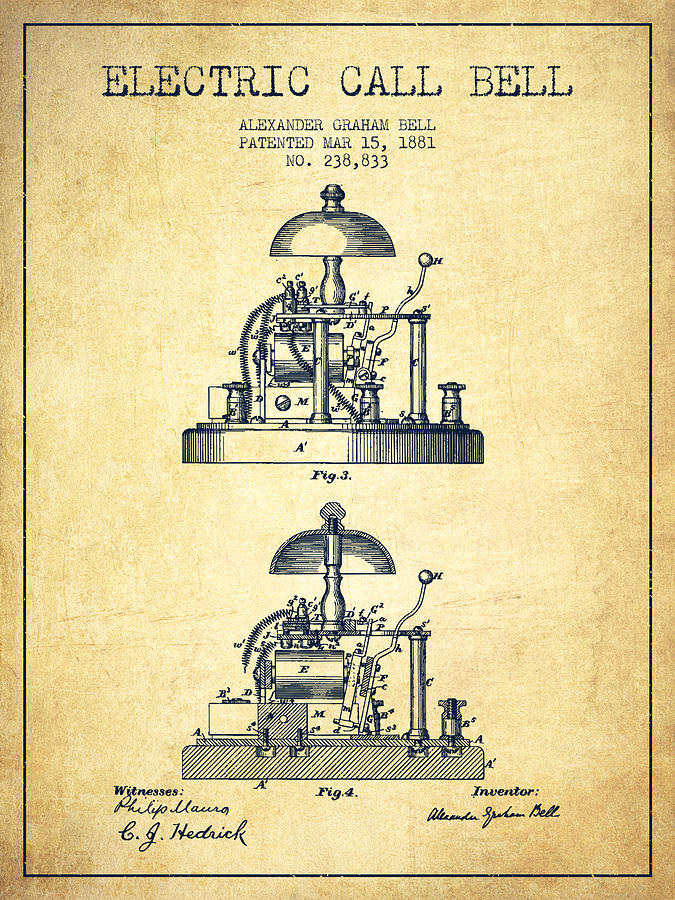 Alexander Bell Electric Call Bell Patent from 1881 - Vintage Drawing by ...