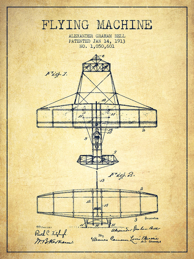 Alexander Graham Bell Flying Machine Patent from 1913 - Vintage Drawing ...