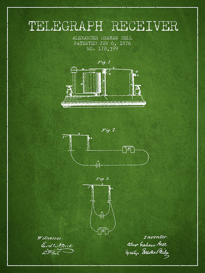 Alexander Graham Bell Telegraph Receiver Patent from 1876 - Gree ...