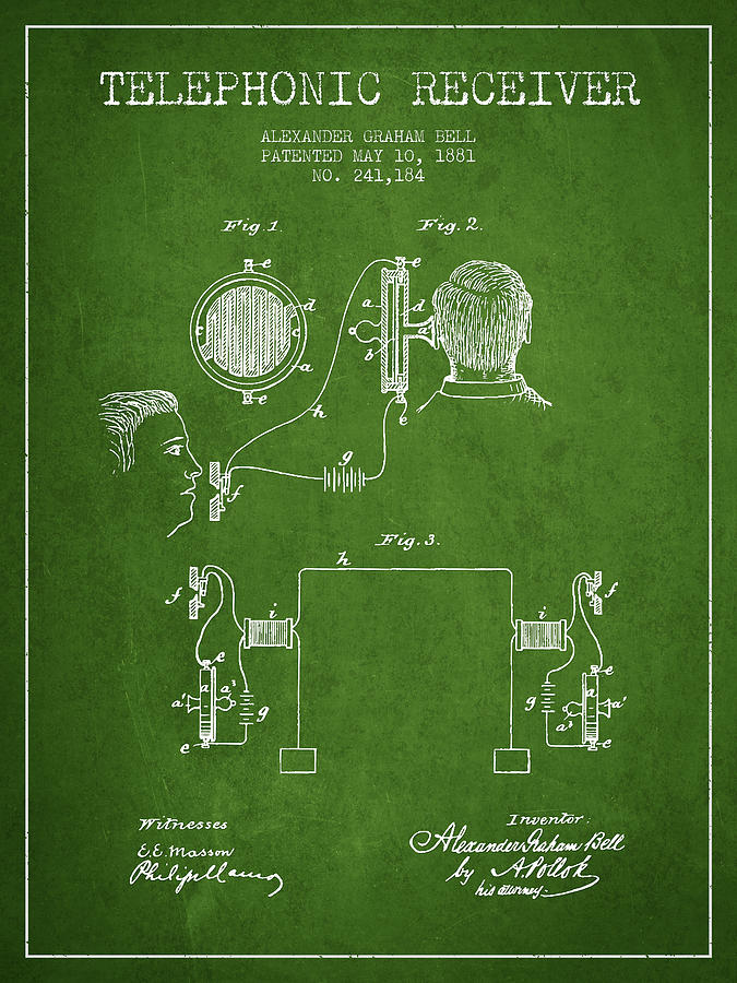 Alexander Graham Bell Telephonic Receiver Patent from 1881- Gree ...