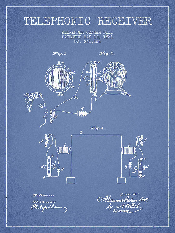 Alexander Graham Bell Telephonic Receiver Patent From 1881- Ligh Drawing