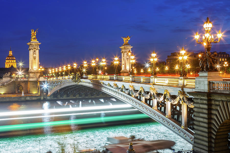 Alexander IIi Bridge By Night Photograph by Loic Lagarde - Fine Art America