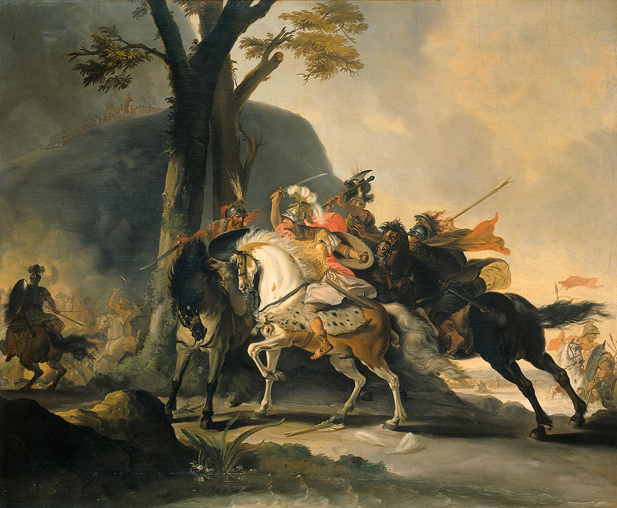 Alexander the Great in the battle against the Persians at the Granicus Painting by Cornelis Troost