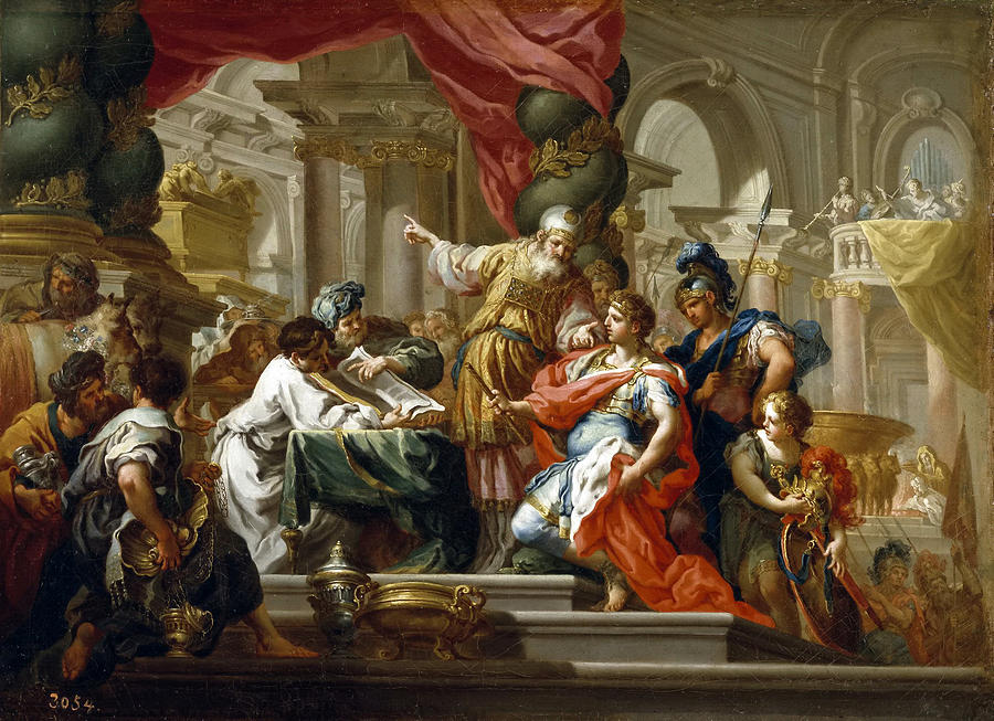 Alexander the Great in the Temple of Jerusalem Painting by Sebastiano Conca