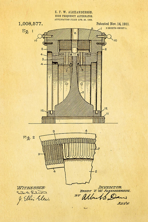 Electricity Photograph - Alexanderson Altenator Patent Art 1911 by Ian Monk Electricity Photograph - Alexanderson Altenator Patent Art 1911 by Ian Monk