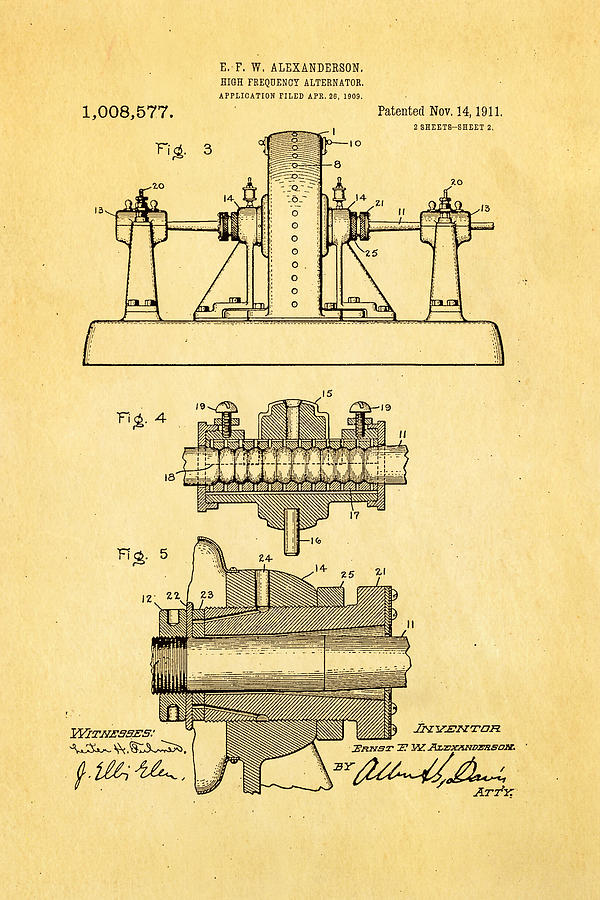 Vintage Photograph - Alexanderson Altenator Patent Art 2 1911 by Ian Monk