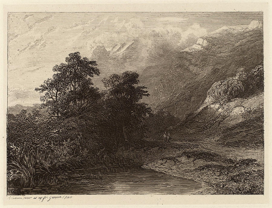 Alexandre Calame, Mountain Lakeside, Swiss Drawing by Quint Lox - Fine ...