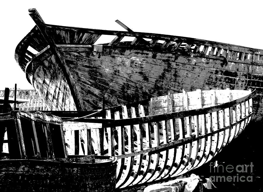 Black And White Photograph - Alexandria Egypt - Boat Construction by Jacqueline M Lewis