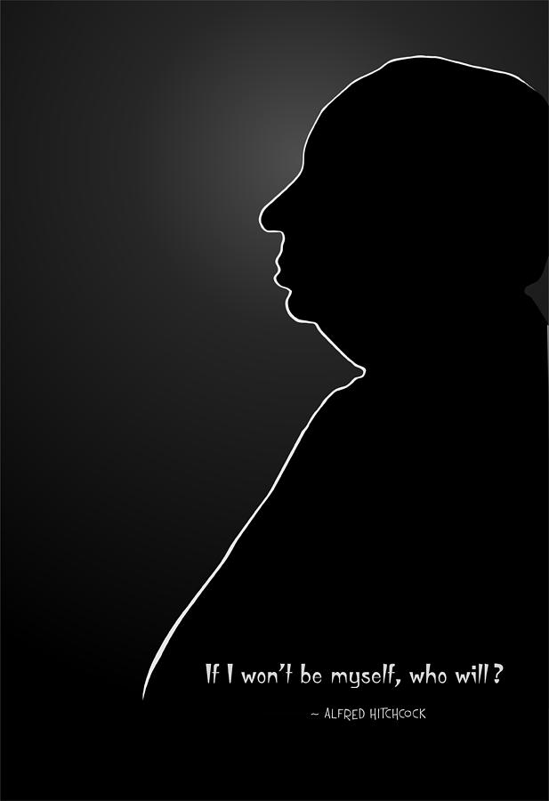 Alfred Hitchcock Silhouette and Quote is a piece of digital artwork by Hele...